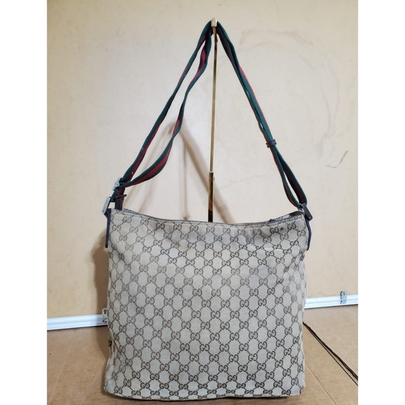 GUCCI Monogram Web Medium Flat Messenger Bag Dark Brown - Picture 2 of 12